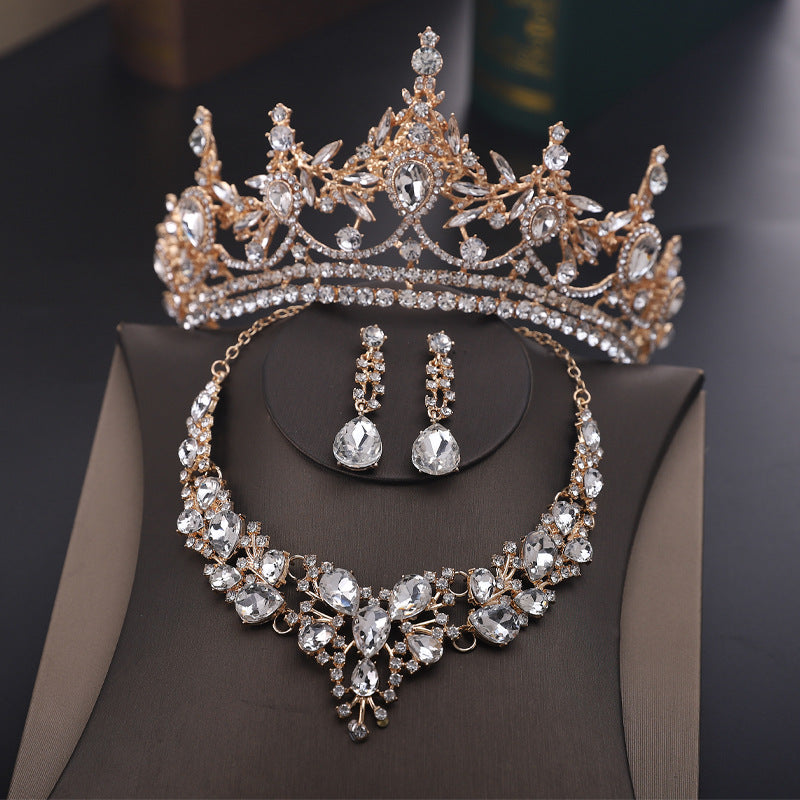 Luxury bridal jewelry three-piece set wedding crown tiara necklace earrings set wedding dress accessories