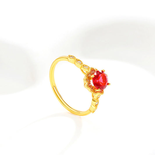 Jewelry cross-border French retro light luxury niche design pomegranate red four-claw artificial gemstone ring