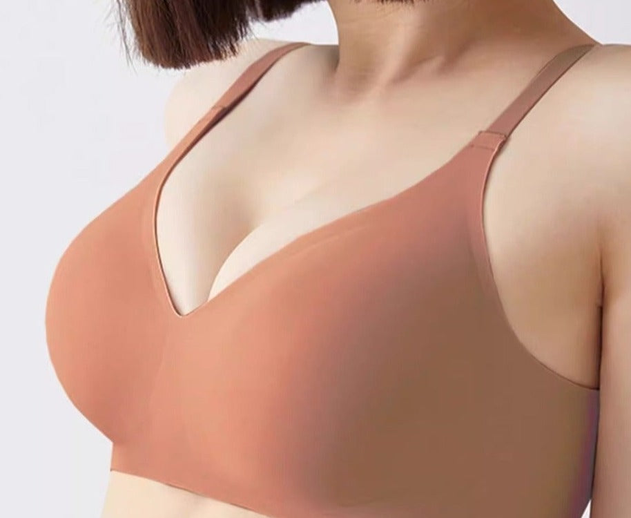 Women Thin Jelly Strip Soft Support One-piece Seamless Push-up Glossy Fixed cup bra