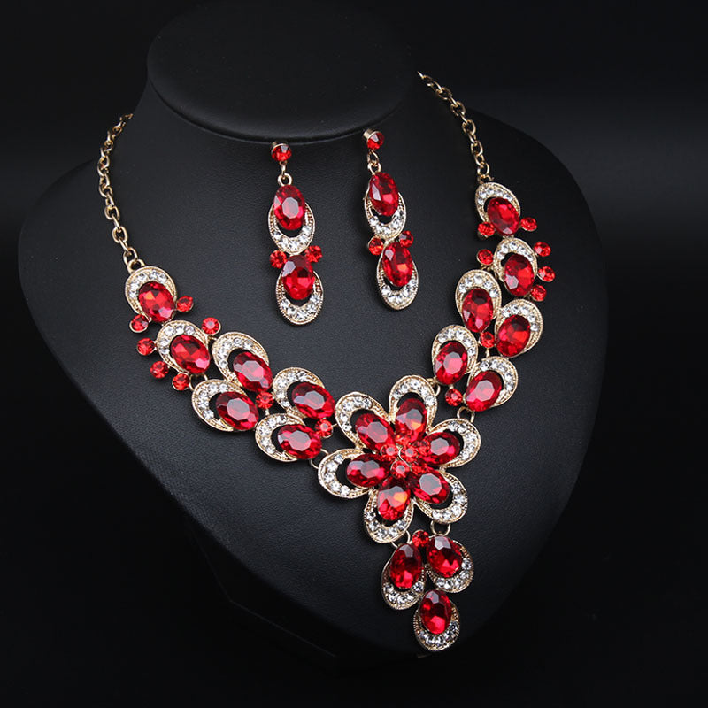 Multicolor Crystal Bridal Jewelry Sets Wedding Party Necklace Earring for Women Glitter Rhinestone Necklace