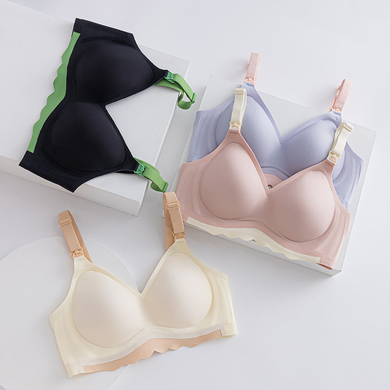 Jelly strip pregnancy and lactation nursing bra push-up no steel ring top buckle seamless maternity bra women's thin section