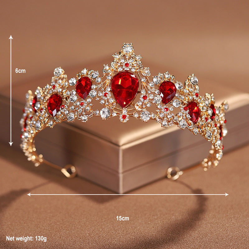 Bridal wedding headdress red diamond three-piece set crown hair accessories princess photo wedding dress accessories