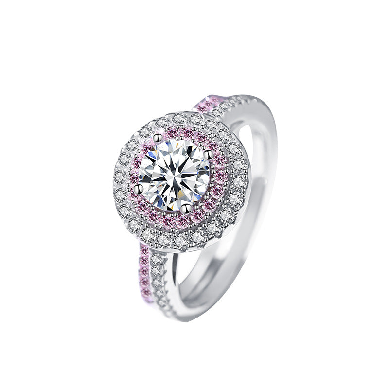 Sterling silver diamond pink zircon ring women's fashion light luxury niche design