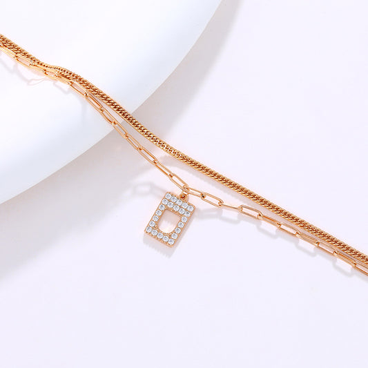 Jewelry micro-encrusted zirconium square pendant double-layer European and American bracelet