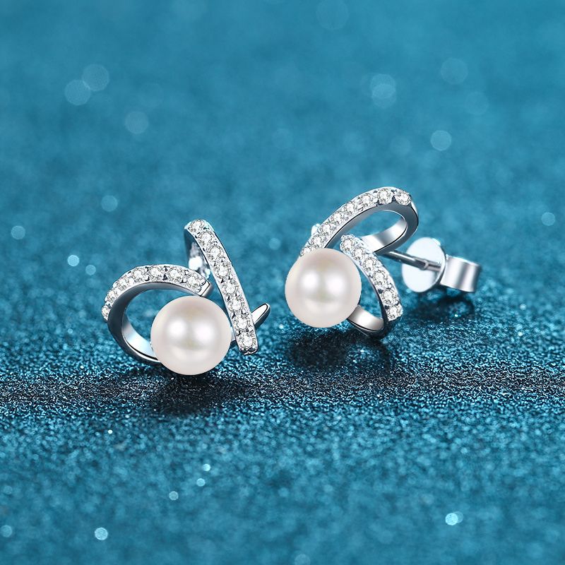 Women S925 Sterling Silver Natural Freshwater Pearl Stud Earrings for Female Moissanite Zirconia Jewelry Accessories Push Back