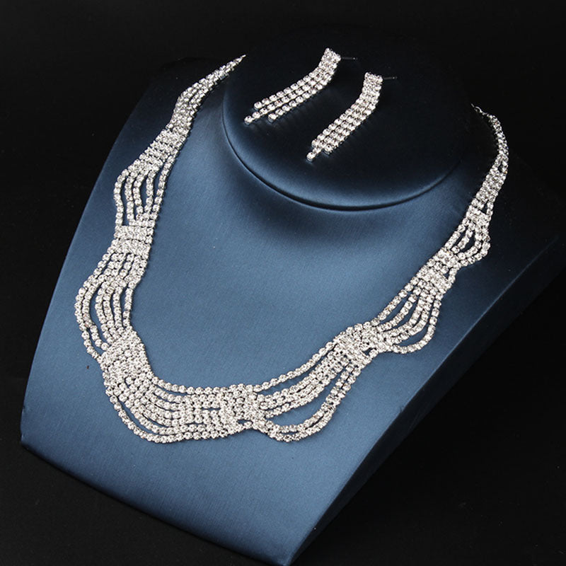 New Fashion Senior Bridal Jewelry Full Of Diamonds Necklace Set Earrings Exquisite Wedding Dress Party Dress Jewelry