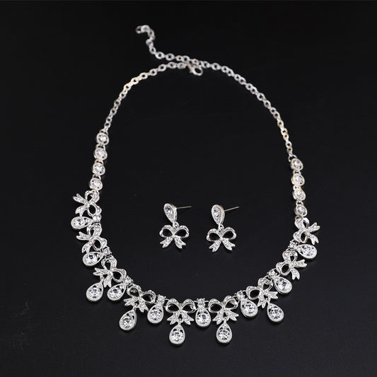 Fashion bridal necklace diamond alloy jewelry set necklace earrings two-piece wedding dress accessorie