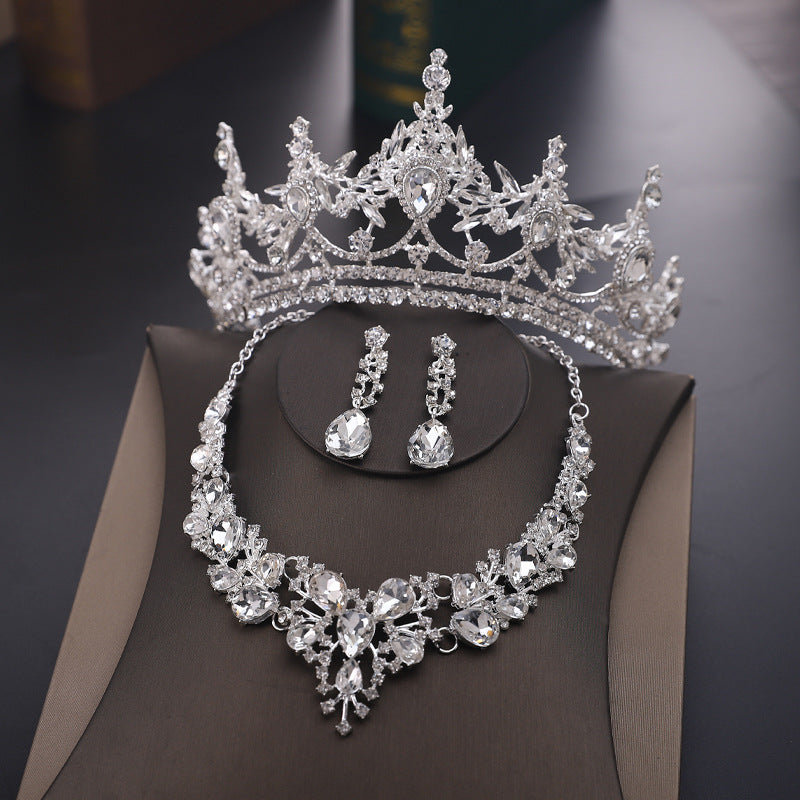 Luxury bridal jewelry three-piece set wedding crown tiara necklace earrings set wedding dress accessories