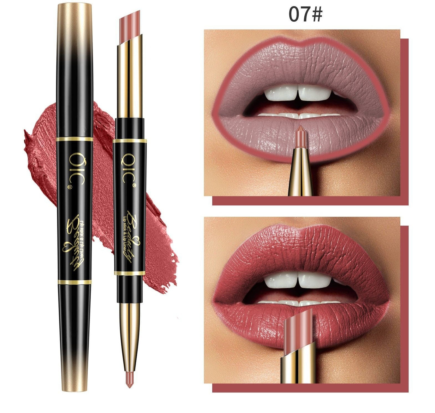 2In1 High-quality Pen Lips Matte Waterproof Long Lasting Permanent Lipstick with A Contour Pencil Makeup Cosmetics Pack of 14 (1 pc each color)