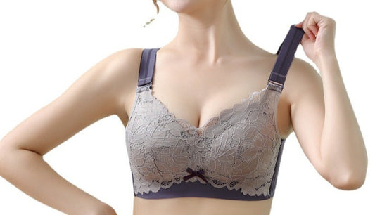 Women Contrast Color Lace Adjustable Bra Thin Large Size Latex Bra Full Cup Breathable Bra Big Breasts Reveal Small Side Reduction