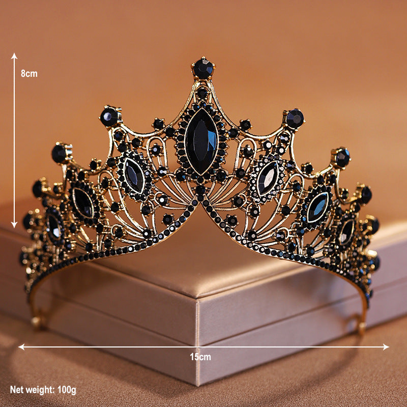 Black retro atmospheric crown wedding bride tiara dress necklace three-piece set wedding accessories