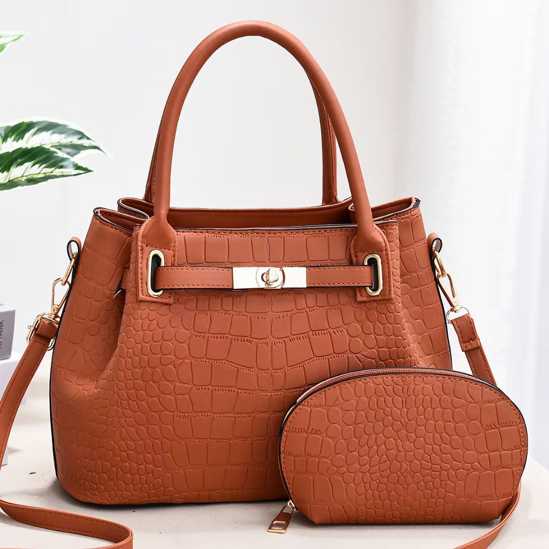 New Trendy Fashion Two-piece Set Embossed Crocodile Pattern One Shoulder Crossbody Large Capacity Handbag