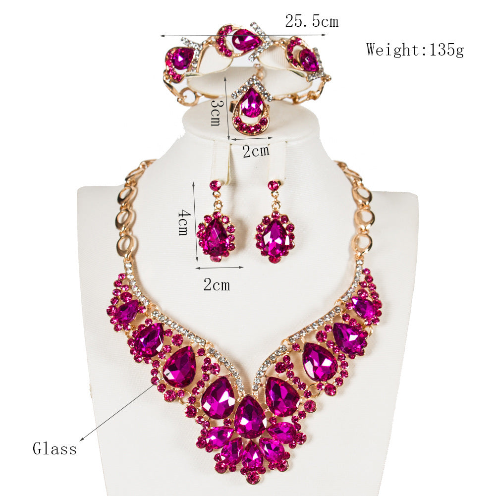 Jewelry four-piece set European and American fashion gemstone necklace earrings set women's clavicle chain