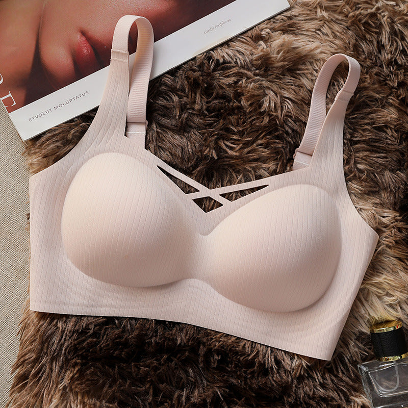 Women Summer Seamless Bra Top Thin and Bottom Thick Small Breast Push-up Bra