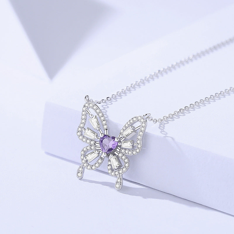 Sterling silver butterfly necklace for women, versatile, high-end, forest-style clavicle chain,