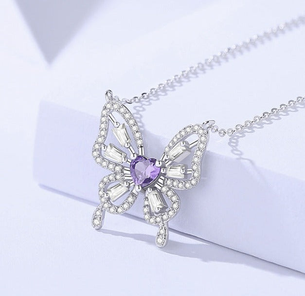 Sterling silver butterfly necklace for women, versatile, high-end, forest-style clavicle chain,