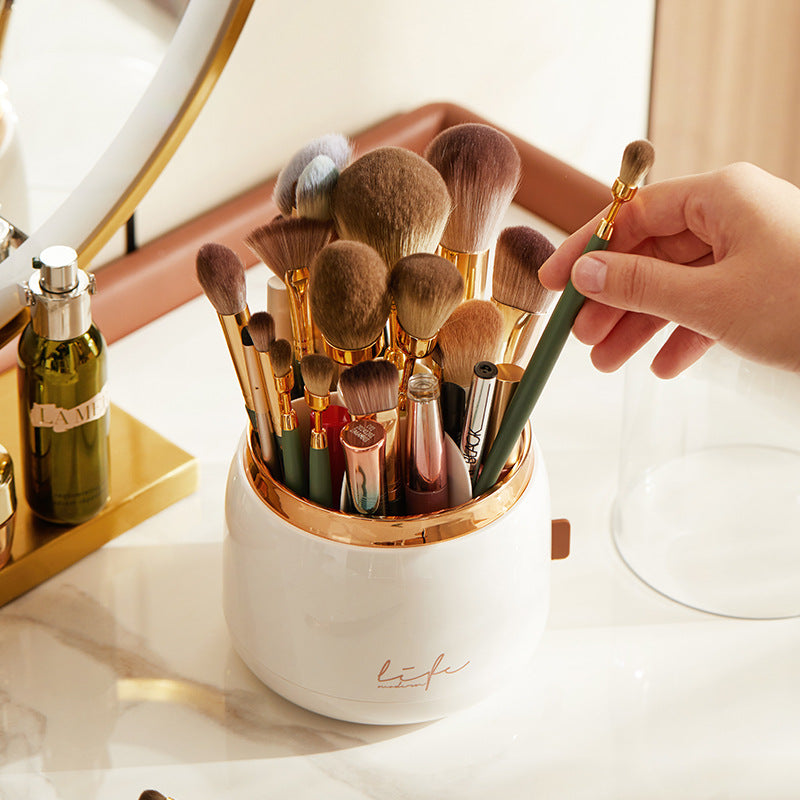 Luxury Makeup Brush Storage Bucket Dustproof Hose Cover Partition Can Rotate The Pen Holder Transparent Box Desktop