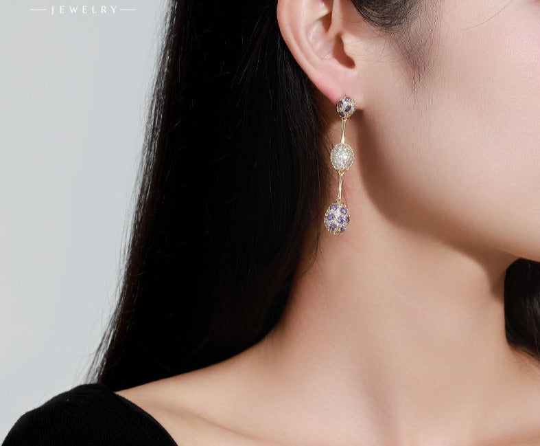 American micro-encrusted water drop earrings women's fashion light luxury temperament niche design