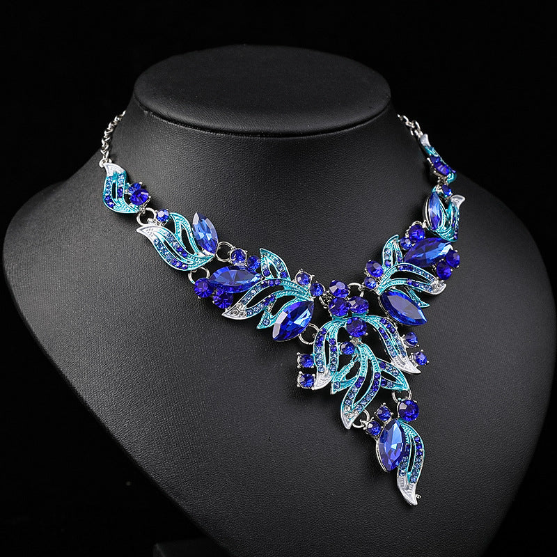 European and American Necklace Set Women's Two-piece Alloy Elegant Bridal Dress Factory Direct Sales