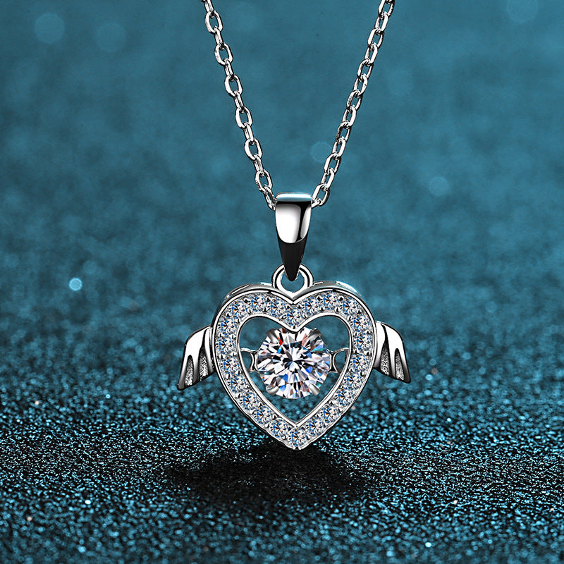 Women Heart Shape to Fly Together Smart Love Silver Plated Moissanite Necklace