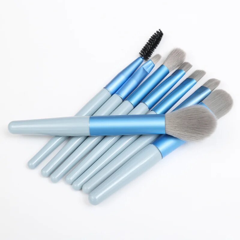 8 mini makeup brush set Morandi portable makeup brush soft hair beauty tool brush with leather bag cover