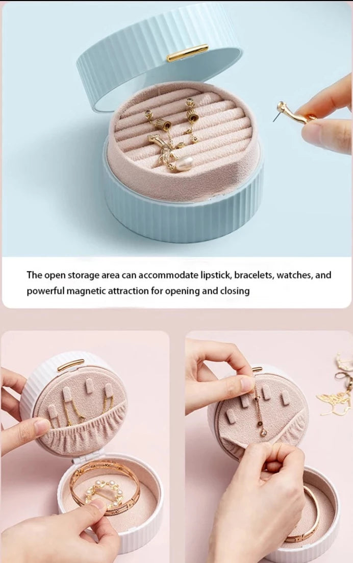 Round Mini Double-layer with Transparent Cover Earrings Necklace Bracelet Storage Box Travel Portable Jewelry Box