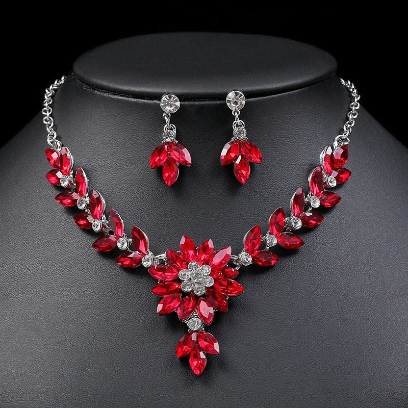 Vintage Elegant Bridal Bride Crystal Jewelry Sets For Women Girls Wedding Water Drop Earring and Choker Statement Necklace