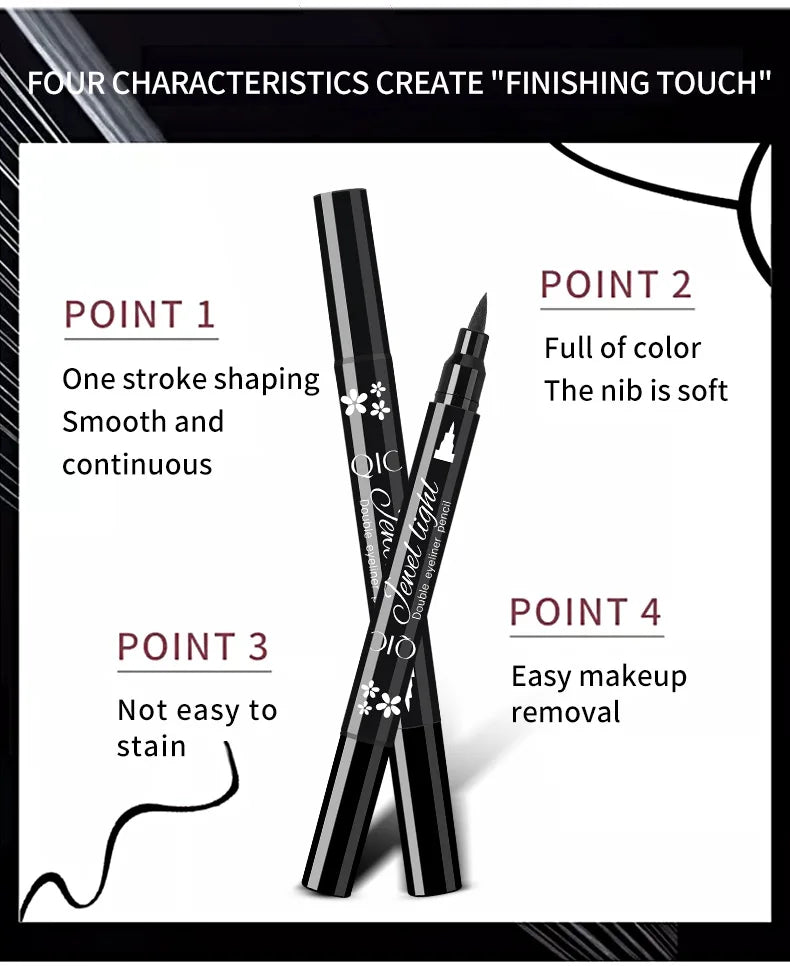 Double Head Moon Star Heart Flower Liquid Eyeliner Pen Black Eye Liner Stamp Makeup Seal Eyeliner Pencil Waterproof Cosmetics Pack of 8