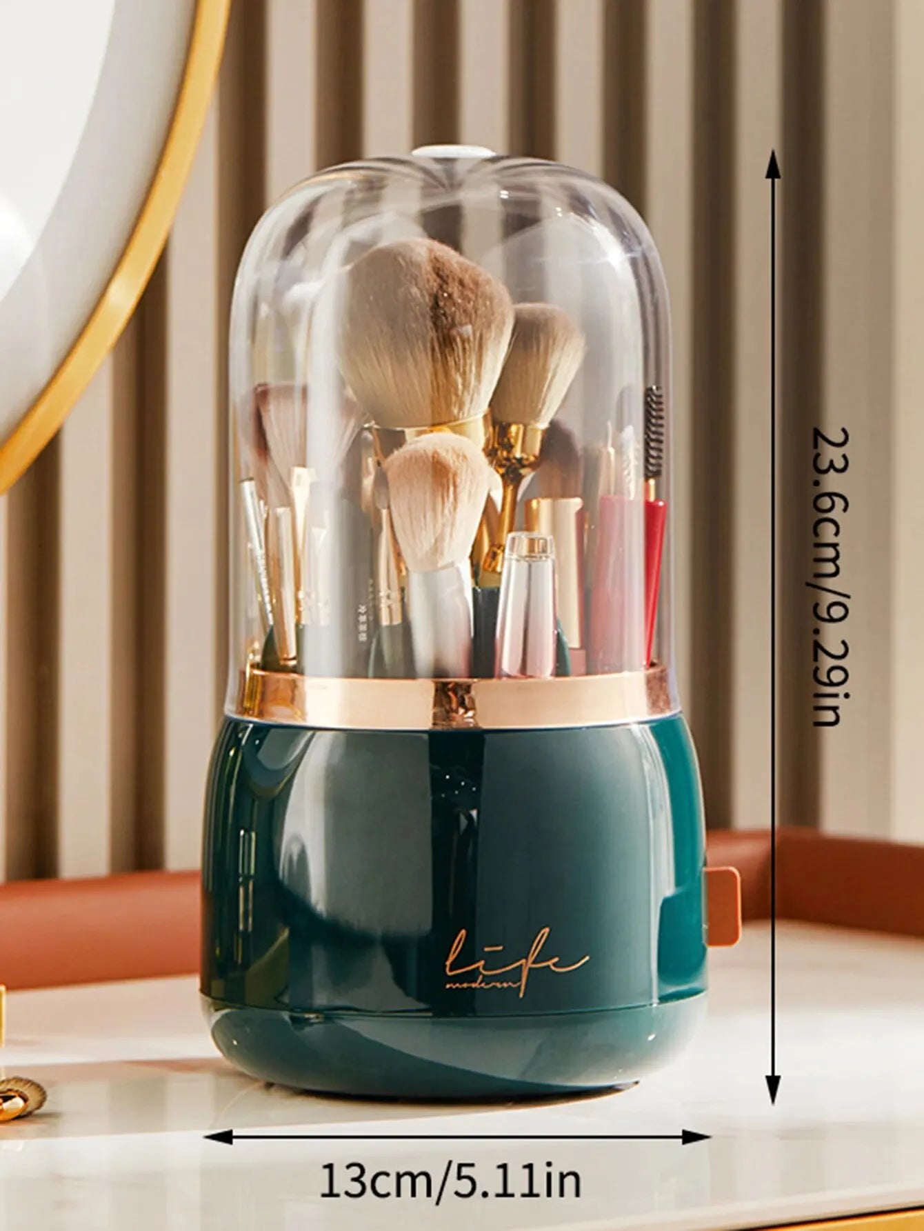 Luxury Makeup Brush Storage Bucket Dustproof Hose Cover Partition Can Rotate The Pen Holder Transparent Box Desktop