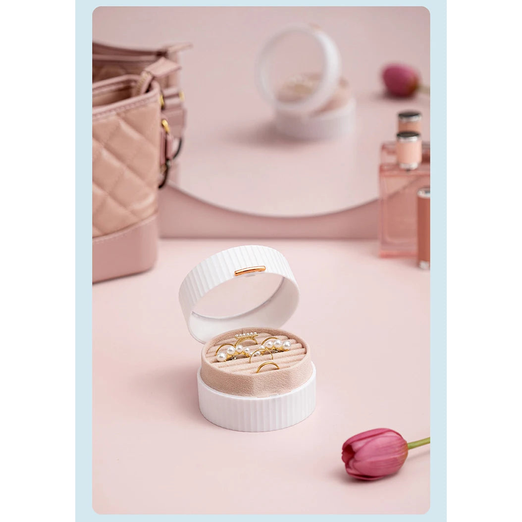 Round Mini Double-layer with Transparent Cover Earrings Necklace Bracelet Storage Box Travel Portable Jewelry Box