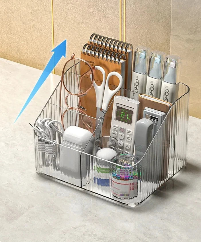 Acrylic Desktop Organizer Storage Case with Compartment Office Accessories Caddy Makeup Brush Holder for Bathroom Countertop