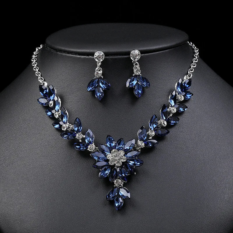 Vintage Elegant Bridal Bride Crystal Jewelry Sets For Women Girls Wedding Water Drop Earring and Choker Statement Necklace