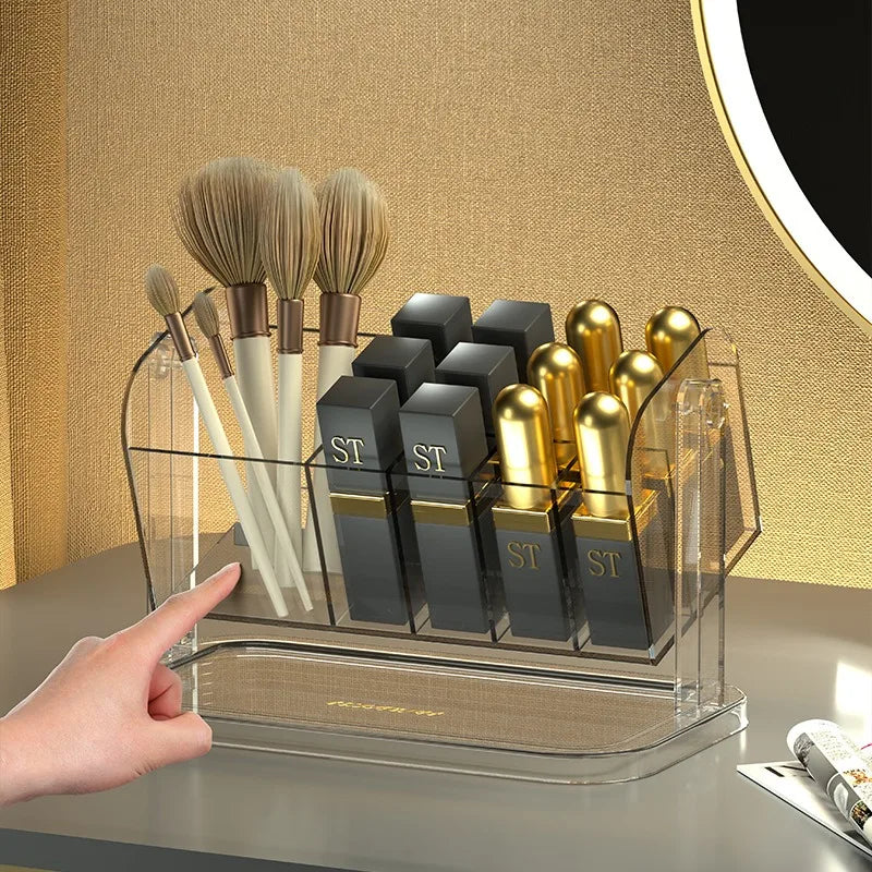 Light Luxury Desktop Makeup Organizer Cosmetic Storage Box Makeup Brush Holder Eyeshadow Palette Skincare Organizer Container