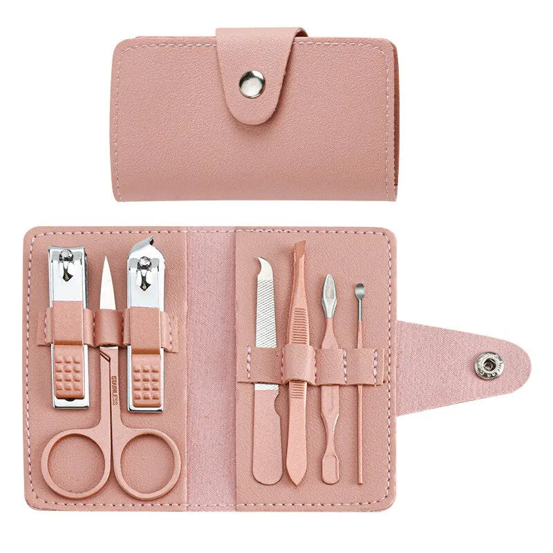 Nail Care 7pcs Cutter Scissor Tweezer Clipper Manicure Pedicure Kit Set With Colorful PU Leather Case