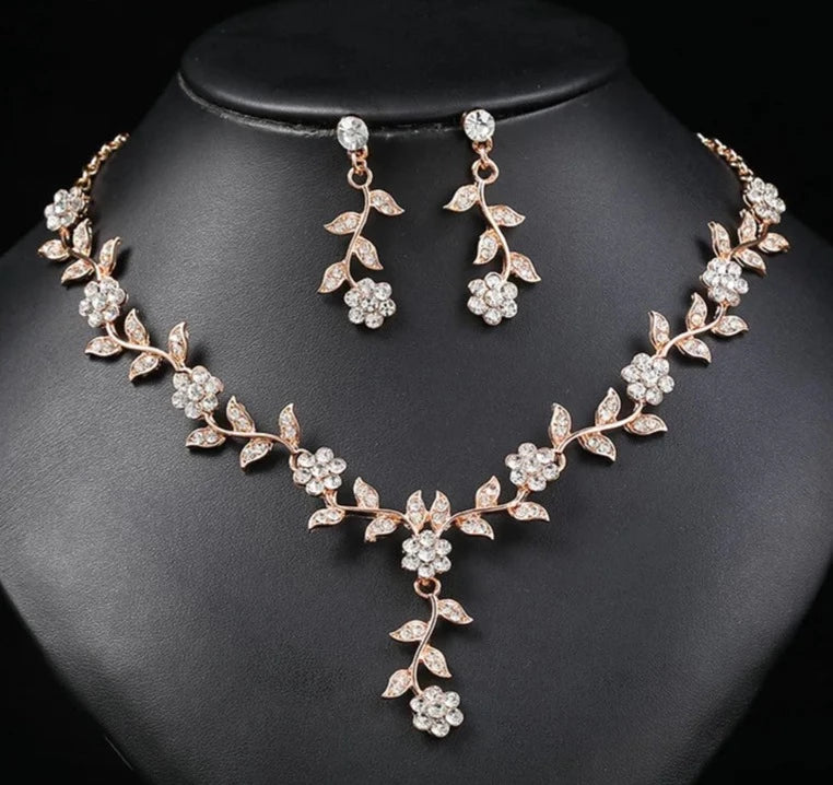 Luxury Bridal Wedding Handmade Full Rhinestones Flower Necklace Earrings Jewelry Set Dangle Earring Party Jewelry for Women