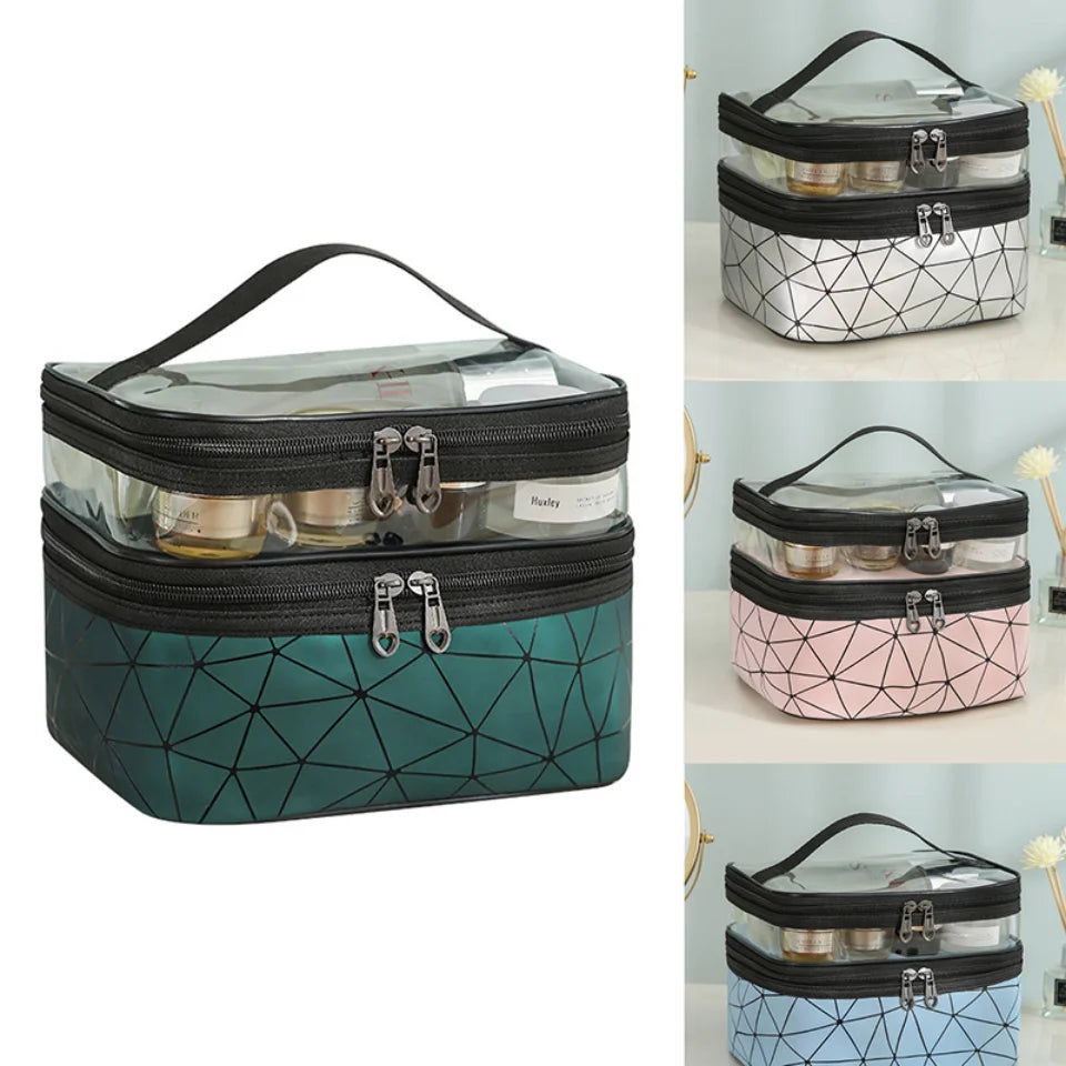 Double Layer Cosmetic Bag Cosmetic Organizer Women Waterproof Travel Skincare Products Large Capacity Makeup Storage Bags