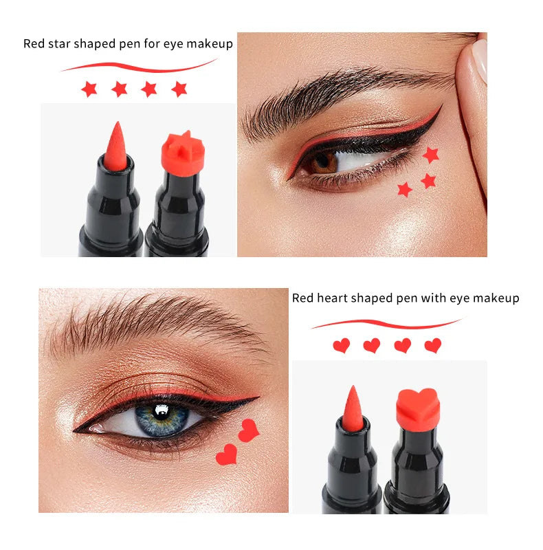 Double Head Moon Star Heart Flower Liquid Eyeliner Pen Black Eye Liner Stamp Makeup Seal Eyeliner Pencil Waterproof Cosmetics Pack of 8