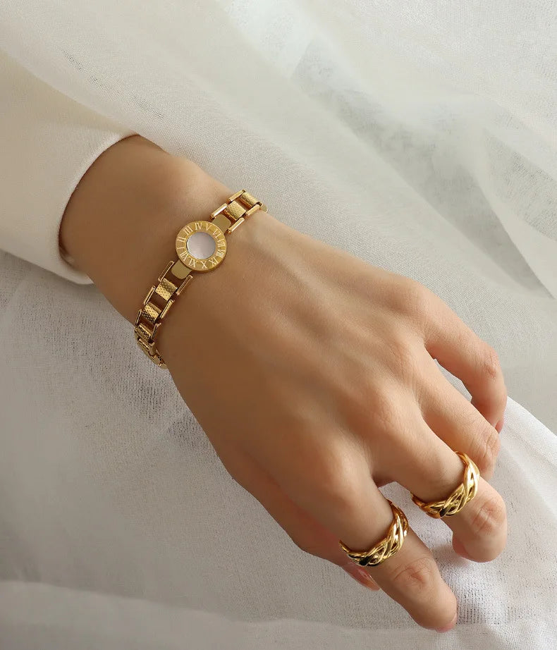 Titanium Steel Gold-plated Women Trendy Roman Numeral Shell Bracelet Jewelry for valentine Gift