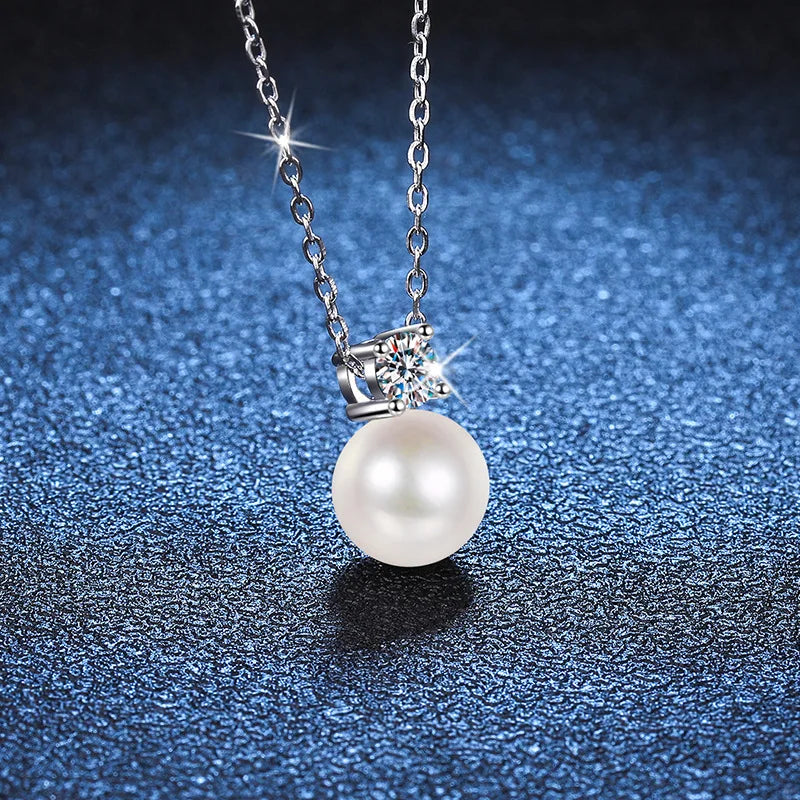 Pendant Necklace For Women Gift S925 Silver Romantic Pearl Shape 8mm flawless freshwater pearl 50 points moissanite Necklace