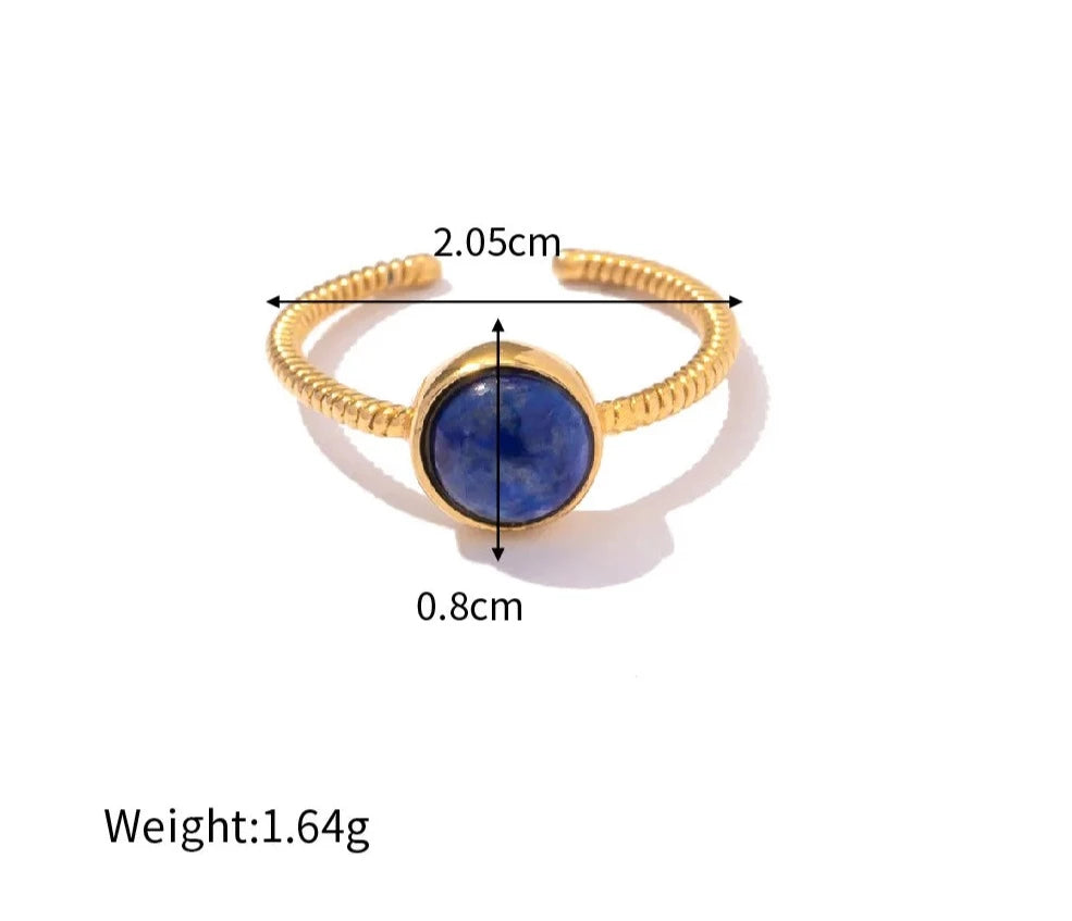 Fashion Natural Stone Rings For Women Luxury Retro Design Lapis Lazuli Ladies Stainless Steel Jewelry Gifts