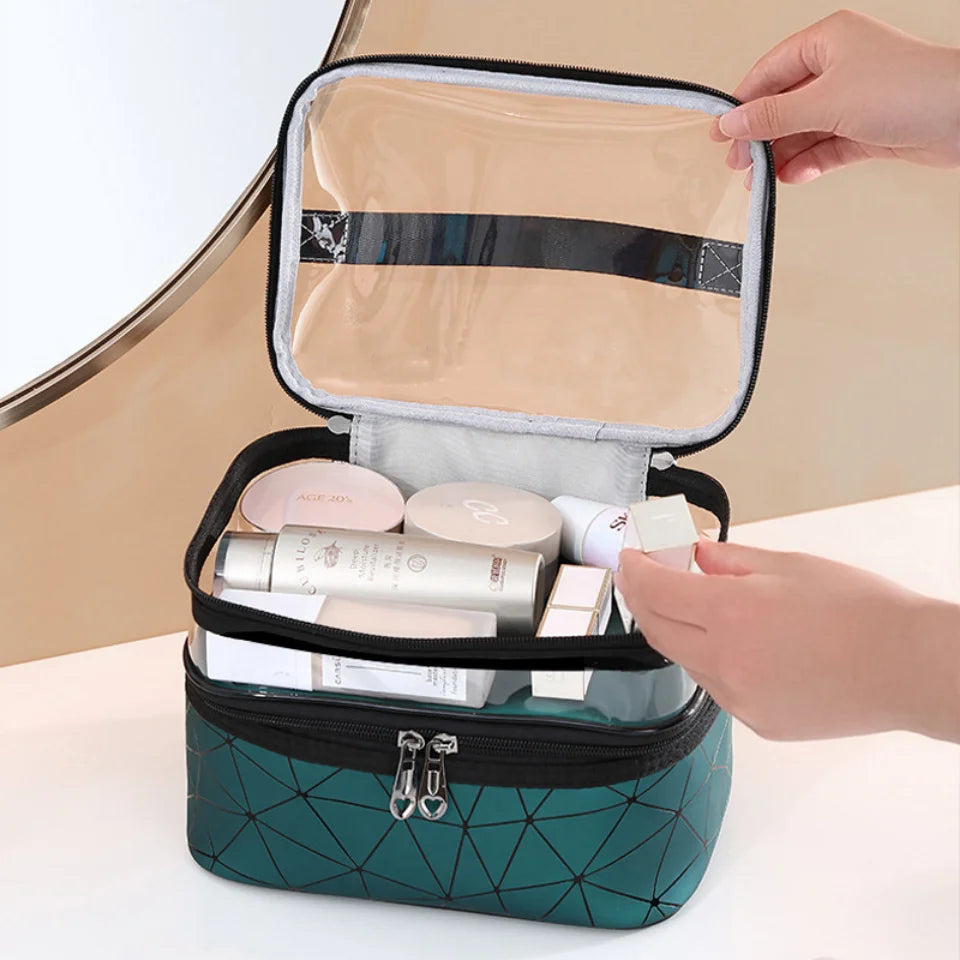 Double Layer Cosmetic Bag Cosmetic Organizer Women Waterproof Travel Skincare Products Large Capacity Makeup Storage Bags