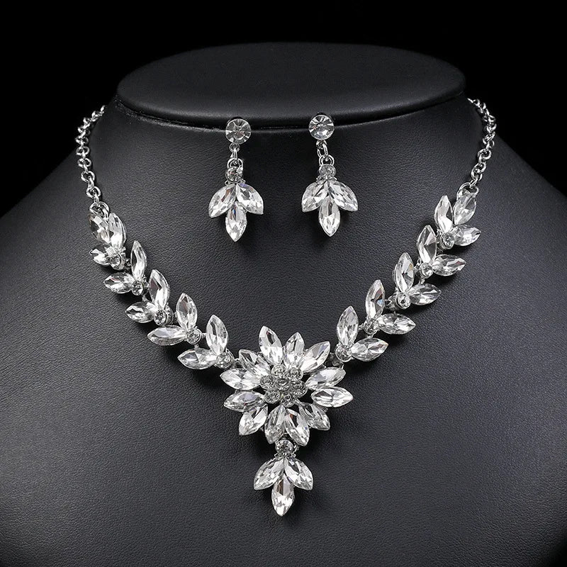 Vintage Elegant Bridal Bride Crystal Jewelry Sets For Women Girls Wedding Water Drop Earring and Choker Statement Necklace