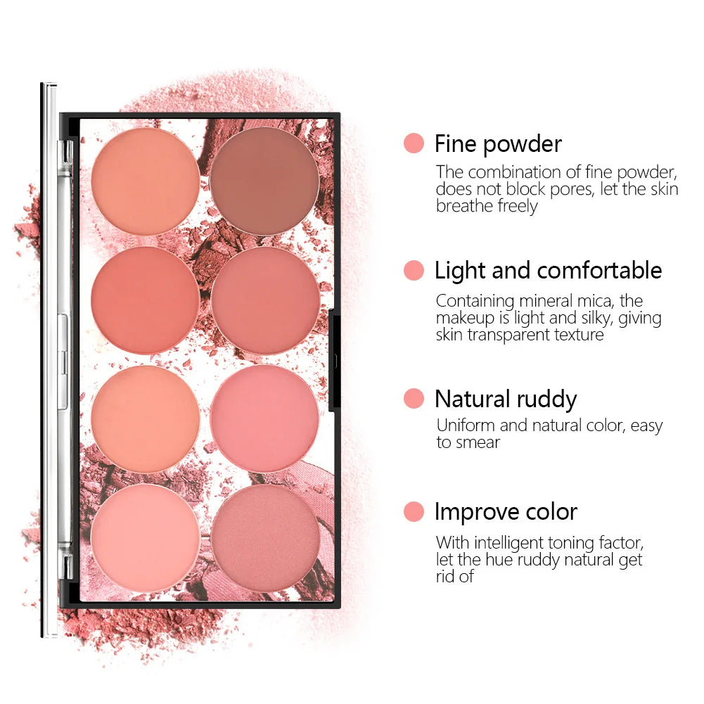 Eight-color blush palette matte long-lasting sunburn natural makeup skin color portable blush palette