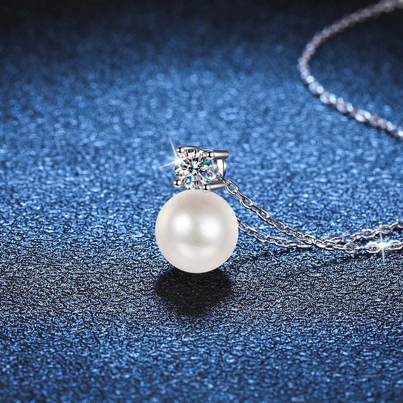 Pendant Necklace For Women Gift S925 Silver Romantic Pearl Shape 8mm flawless freshwater pearl 50 points moissanite Necklace