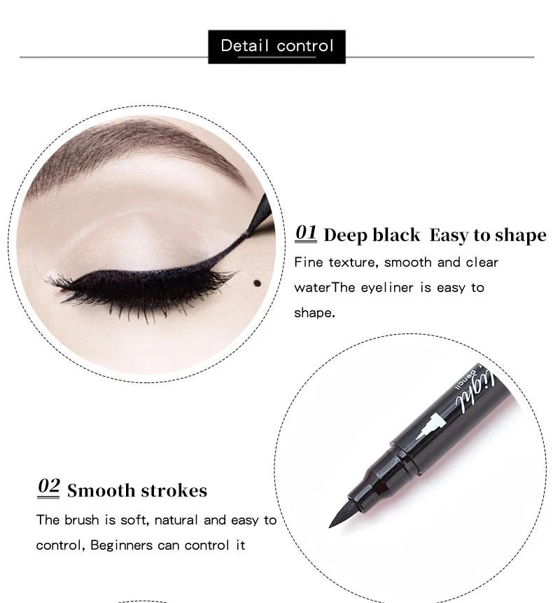 Double Head Moon Star Heart Flower Liquid Eyeliner Pen Black Eye Liner Stamp Makeup Seal Eyeliner Pencil Waterproof Cosmetics Pack of 8