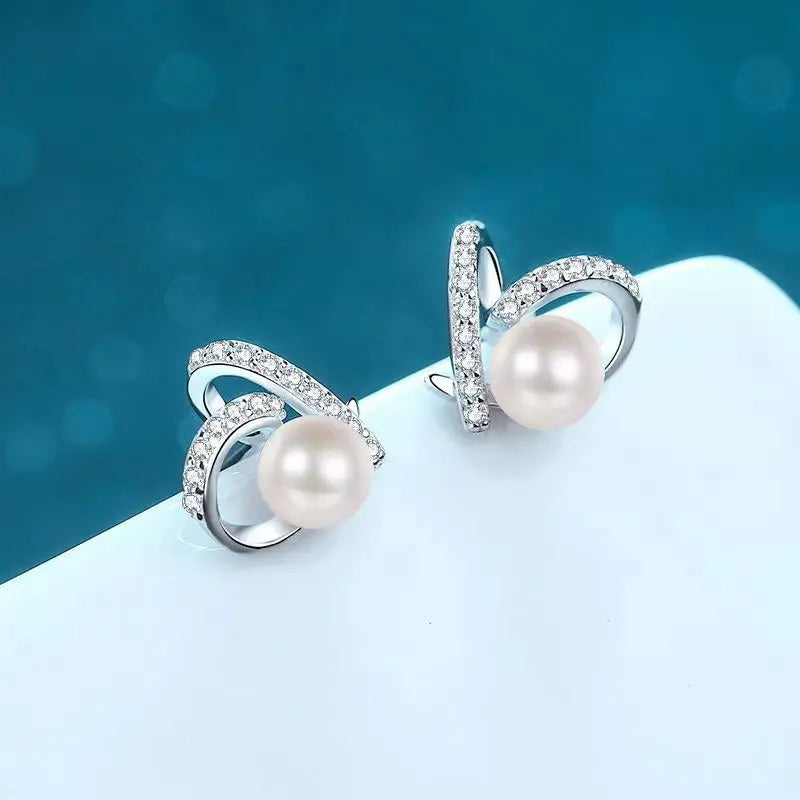 Women S925 Sterling Silver Natural Freshwater Pearl Stud Earrings for Female Moissanite Zirconia Jewelry Accessories Push Back