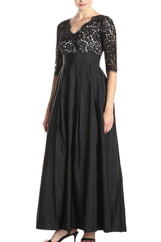 Women Plus Size Lace Stitching Long Party Maxi Dress Black - UWD316