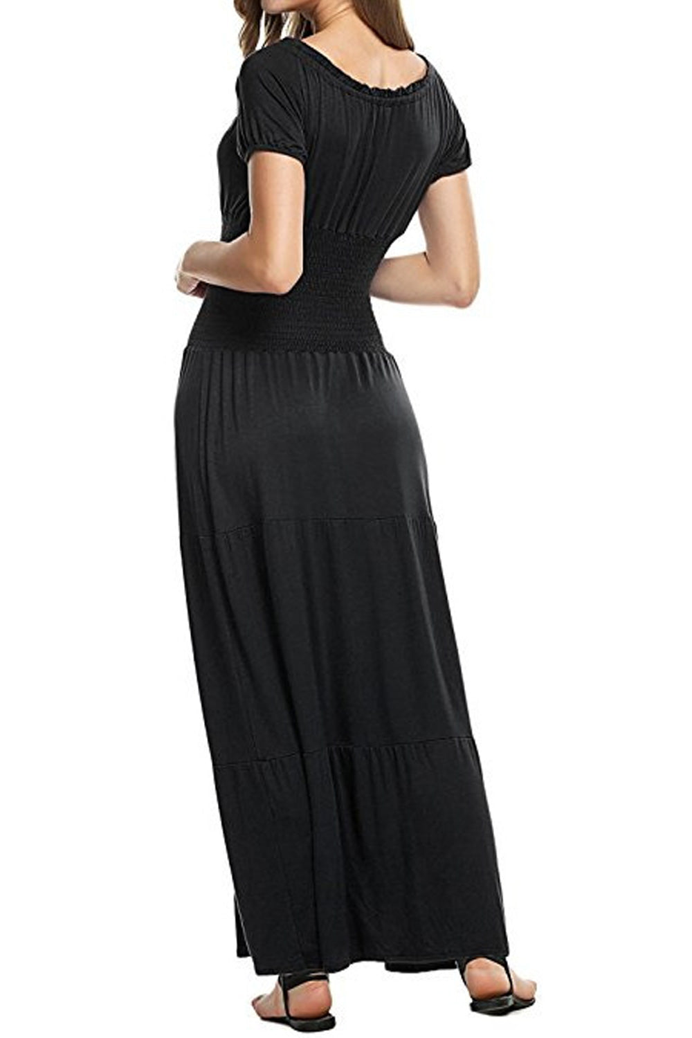 Ketty More Women Short Sleeve Flattering Fit Pleated Long Dress-KMWD337