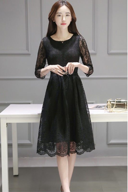 Ketty More Women Flower Lace Soft Feel Stylish Black Dress-KMWD470