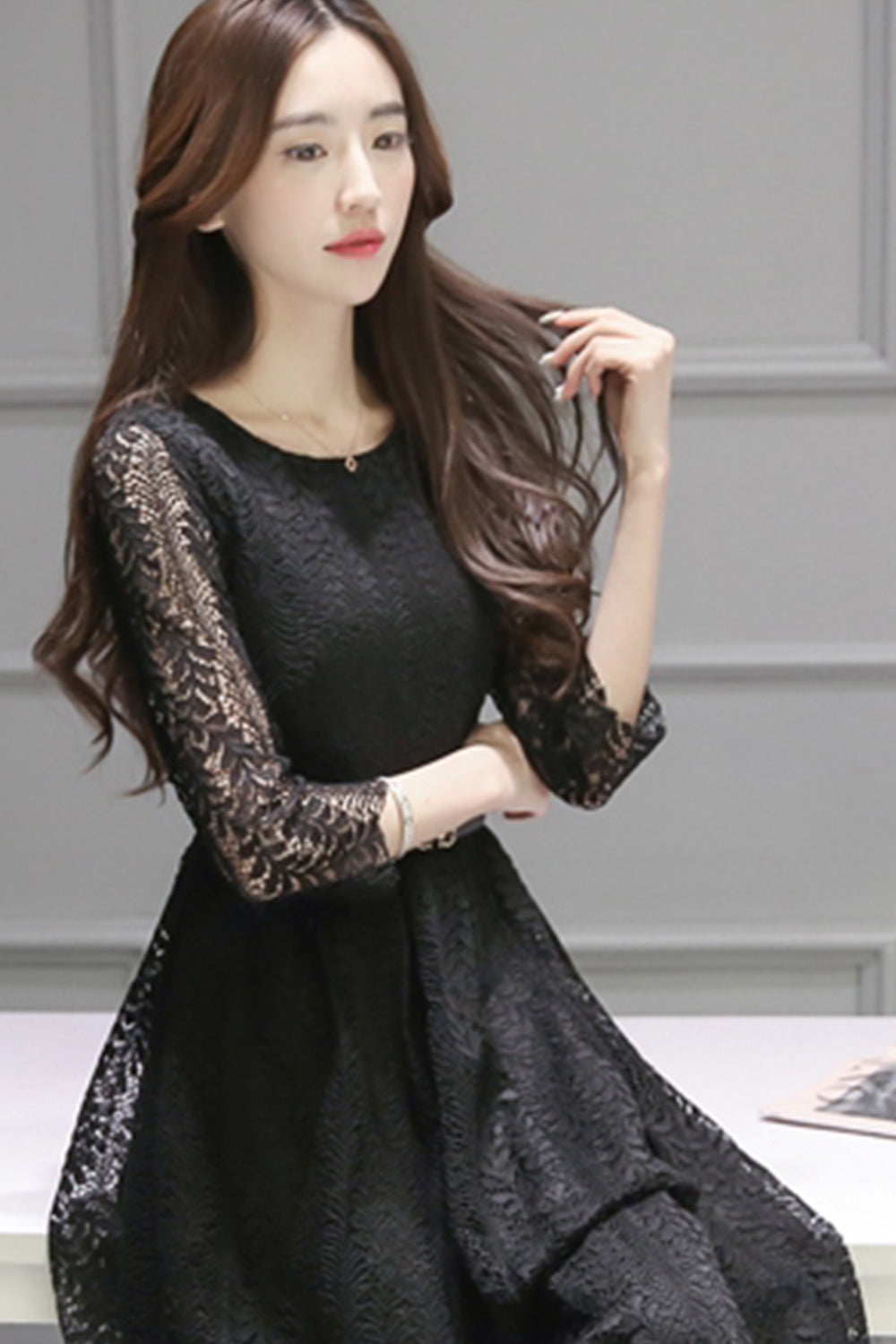 Ketty More Women Flower Lace Soft Feel Stylish Black Dress-KMWD470